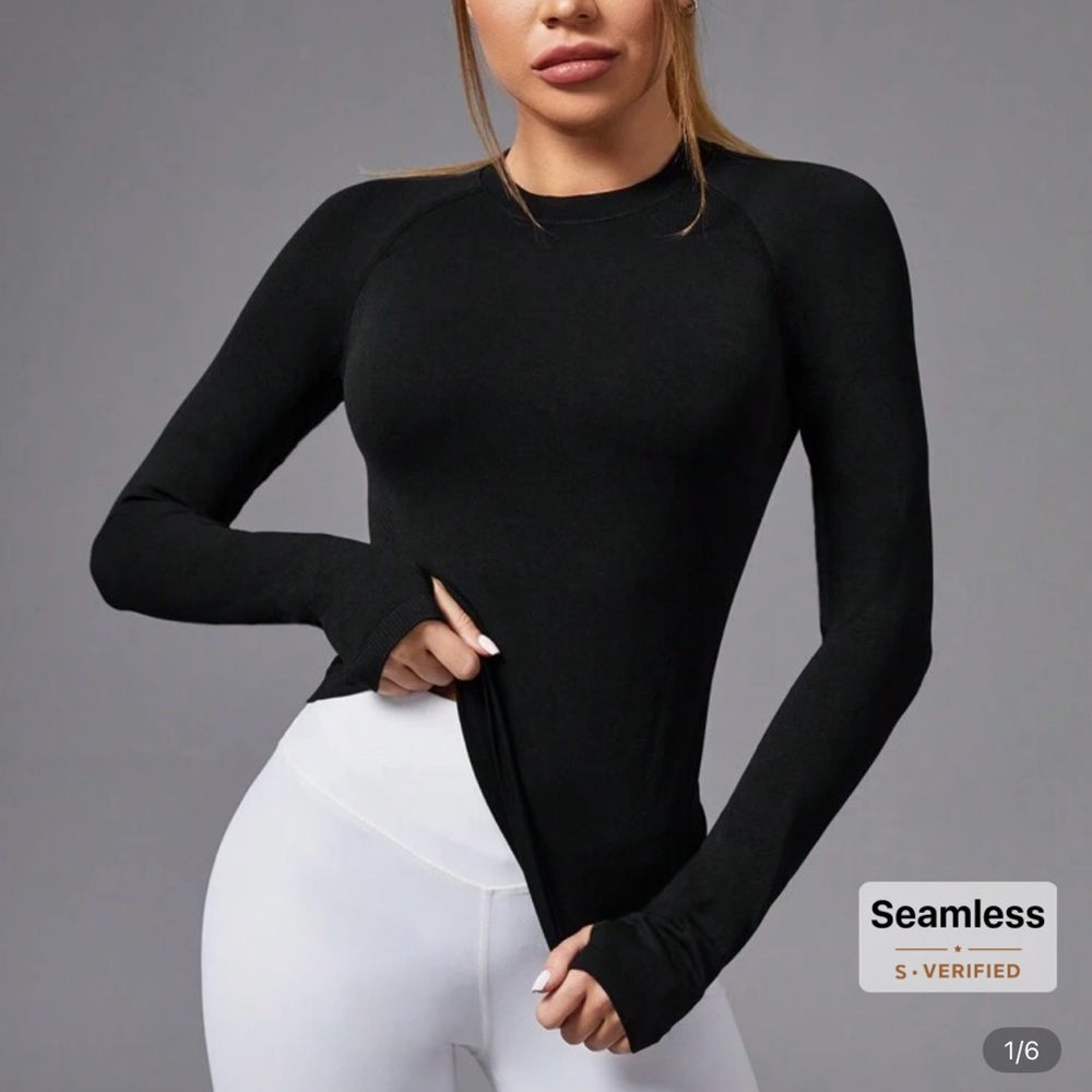 Studio SHEIN Sport Seamless Thumb Hole Sports T-Shirt Gym Top Compression Shirt